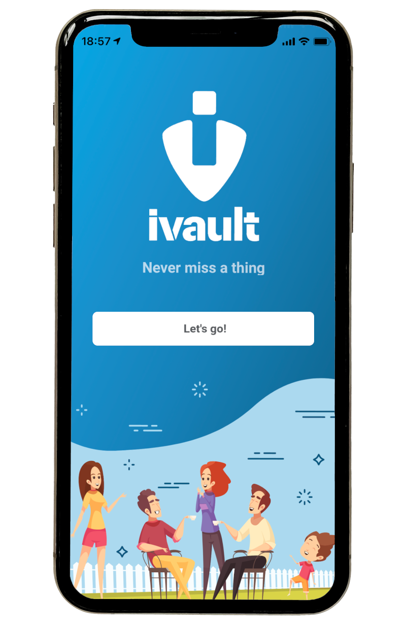 Welcome to the ivault App - get started on our social community platform and never miss a thing (iPhone screenshot welcome page)